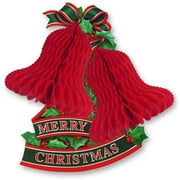 14.5"x13" Red Tissue Paper Bells With Holly Holiday Christmas Party Decoration