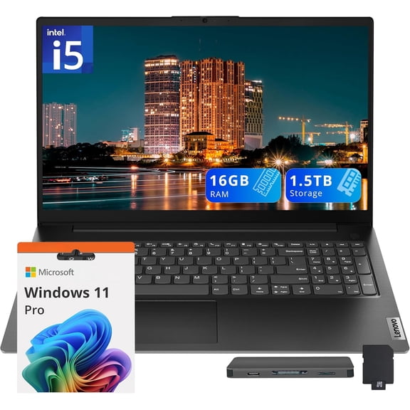 Lenovo V15 G4 IRU 15.6" FHD Laptop, Intel i5-13420H, 16GB DDR4 RAM, 1.5TB Storage (512GB SSD 1TB Docking Station Set), Intel UHD Graphics, Full-Size Keyboard, Windows 11 Pro, Black