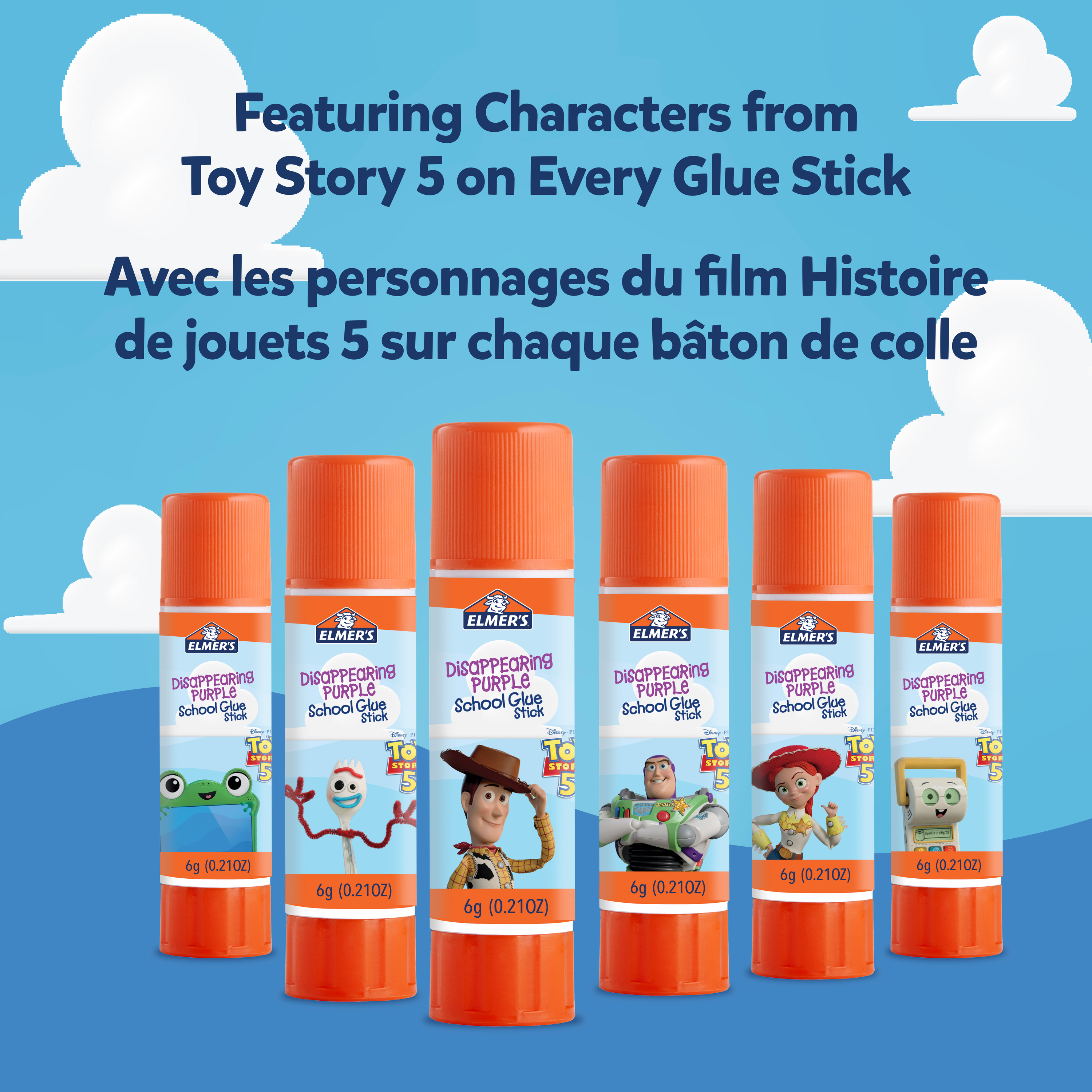 Elmer's Glue Sticks featuring Toy Story Characters, Disappearing Purple Glue Sticks, School Supplies, 6g, 12 Count