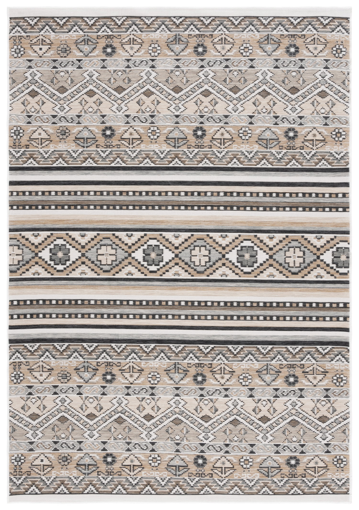 SAFAVIEH Sunrise Katie Floral Reversible Indoor/Outdoor Area Rug, Grey/Beige Black, 5'3" x 7'7"