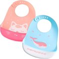 thumbnail image 1 of Babero de silicona BabySoft, juego de 2 baberos de silicona impermeables, fácil de limpiar, silicona ultrasuave, con bolsillo grande para recoger migas (2), 1 of 5