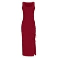 thumbnail image 4 of Tank Dresses for Women Ribbed Drawstring Slit Thigh High Maxi Dress Sleeveless Summer Beach Wear Solid Long Dress (Small, Red), 4 of 5