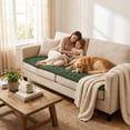 thumbnail image 4 of Couch Covers for 3 Cushion Couch Sofa, Non Slip Fuzzy Couch Covers for Pets, Washable Slipcover for Dogs,Dark Green 27.6" x 47", 4 of 6