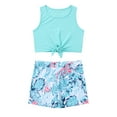 thumbnail image 5 of YEAHDOR Kids Girls 2-Piece Sports Dance Outfit Crop Top with Booty Shorts Gym Suit Running Cycling Sportswear Green Palm Leaf 10, 5 of 7