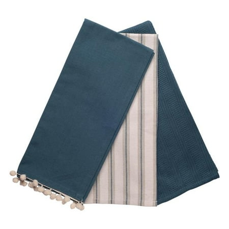 Home Essentials & Beyond 50391 Everyday Kitchen Towel with Stripe Mix Stargazer Teal Combo - Pack of 3