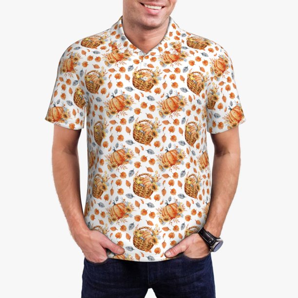 Balery Autumn Harvest Baskets Camisa Polo de Hombre con Estampado, de Manga Corta y Tejido Medio, Camisa Tipo Golf Polo-3X-Large