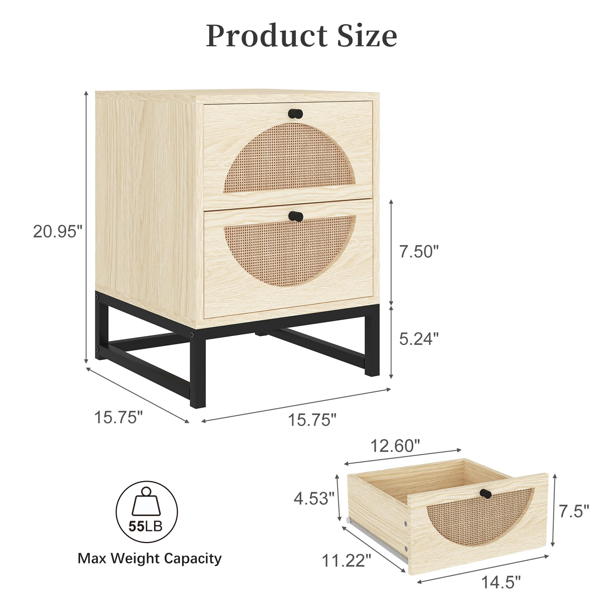 Finihen Rattan Nightstand Set of 2, Modern Boho Farmhouse Wood Bedside Table with 2 Drawer, Metal Frame Side End Table for Bedroom, Living Room, Office, Beige Finihen Rattan Nightstand Set of 2, Modern Boho Farmhouse Wood Bedside Table with 2 Drawer, Metal Frame Side End Table for Bedroom, Living Room, Office, Beige