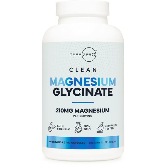 Type Zero Magnesium Glycinate (210 mg per Serving)(180 Capsules) Clean Magnesium Glycinate