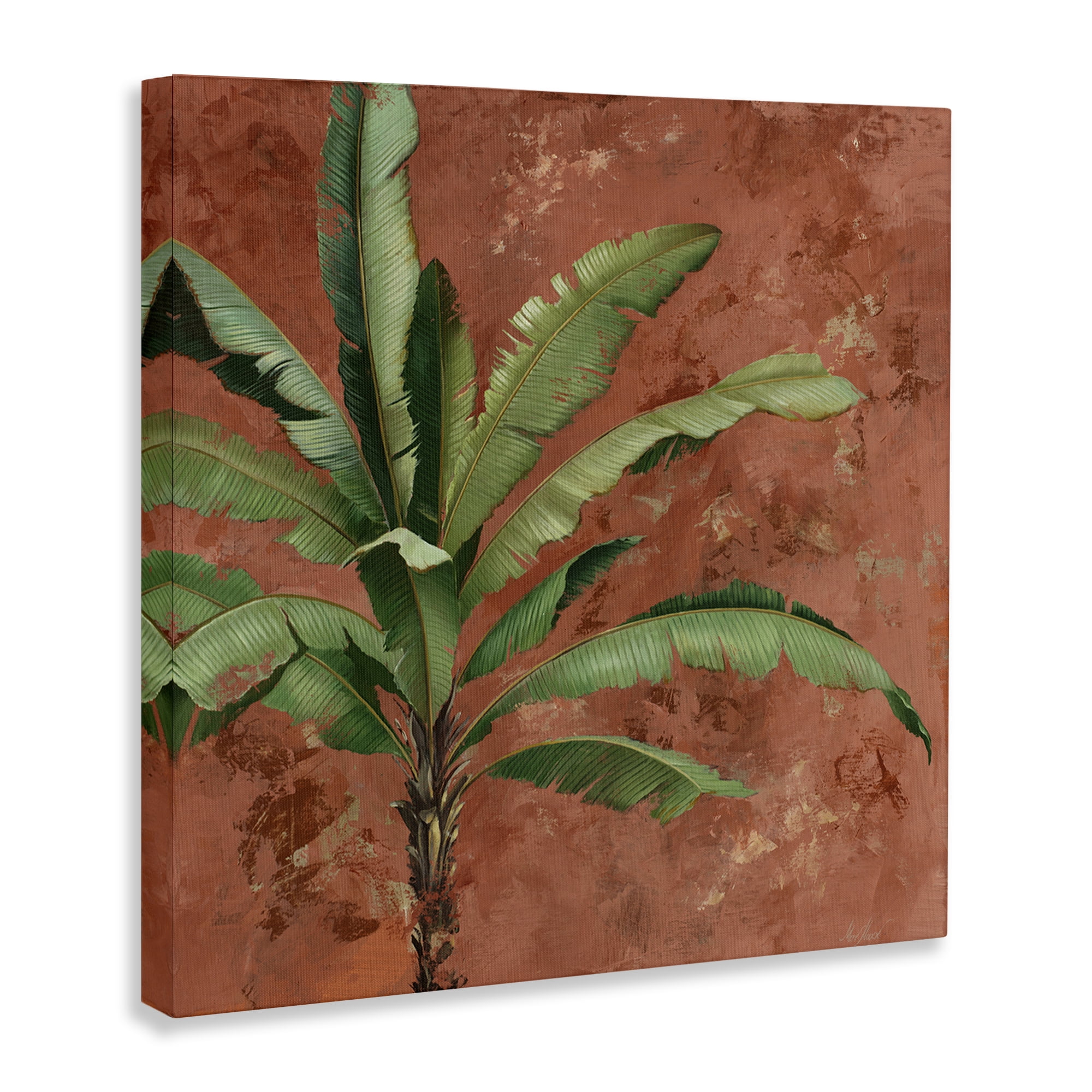 Stupell Industries Palm on Muted Red Botanical & Floral Painting Gallery Wrapped Canvas Art Print Wall Art, 17 x 17