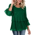 thumbnail image 4 of BLVB Womens Dressy Sparkly Peplum Tops 3/4 Sleeve Ruffles Elegant Evening Flowy Blouses Layered Crewneck Party Shirts, 4 of 7
