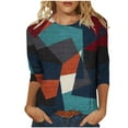 thumbnail image 1 of HKEJIAOI Chemises à Manches 3/4 pour Femmes Col Ras du Cou Blouse d'Été à Imprimé Floral m, 1 of 6