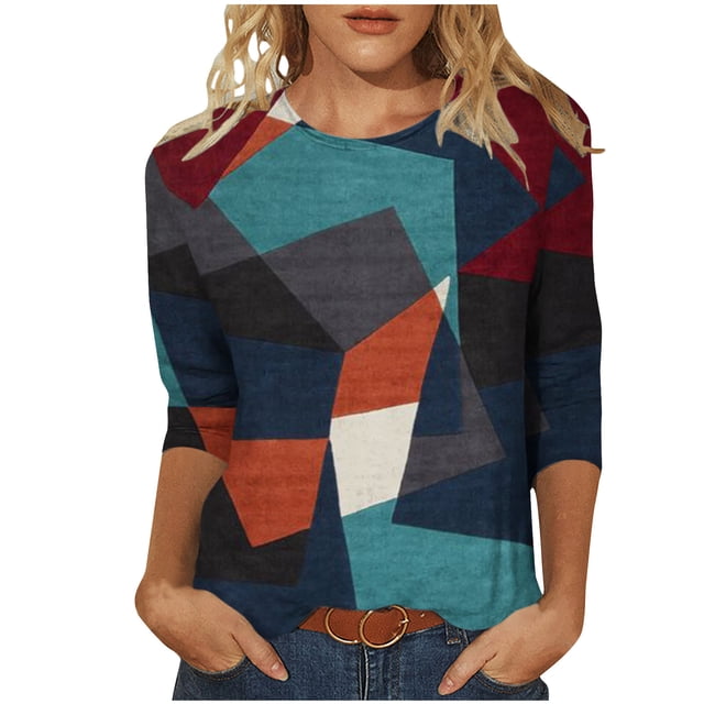 Pisexur Hauts pour Femmes Grande Taille à Manches Longues, Hauts à Blocs de Couleur, Chandails à Col Rond, Tuniques à Enfiler, Chemises, Blouses