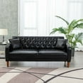 thumbnail image 2 of Mid Century Couches, 3-Seat PU Leather Love Seat Sofa with 2 Throw Pillows, Armrest and Wooden Legs, Button Tufted Upholstered Loveseats for Living Room, Bedroom, Office, Apartment (Black), 2 of 9