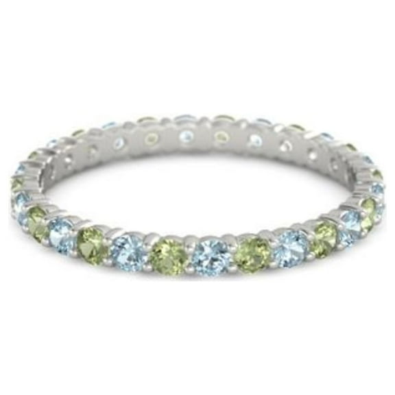 Aquamarine With Peridot Round 2.50 MM Eternity 925 Sterling Silver Women Stacking Ring Size US- 4