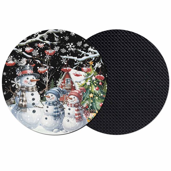 Black Christmas Coasters Set of 2, Absorbent Coasters for Drinks, Xmas Winter Snowman Snowflakes Trees Coaster for Desk Coffee Table Protection, Home Decor House Warming Gifts 4"