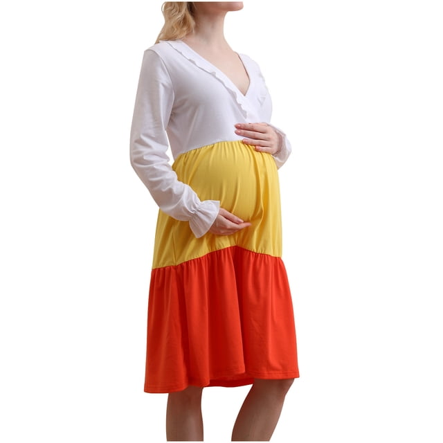 Tranfacy Robe de Maternité à Manches Longues pour Femme, Robe de Maternité Bohème, Robe de Maternité d'Allaitement de Couleur Unie à Manches Longues à Col Rond