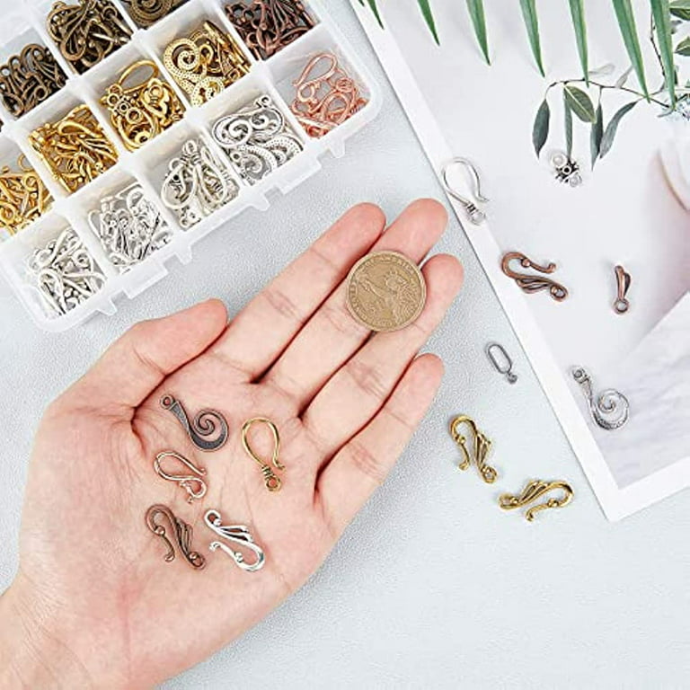 120 Sets S Hook Ring Toggle Clasps 15 Styles Tibetan Style Hook and Eye  Clasps Hook Eye Toggle Cord Rope End Clasps Connector Beads for Necklace  Bracelet Jewelry Making 