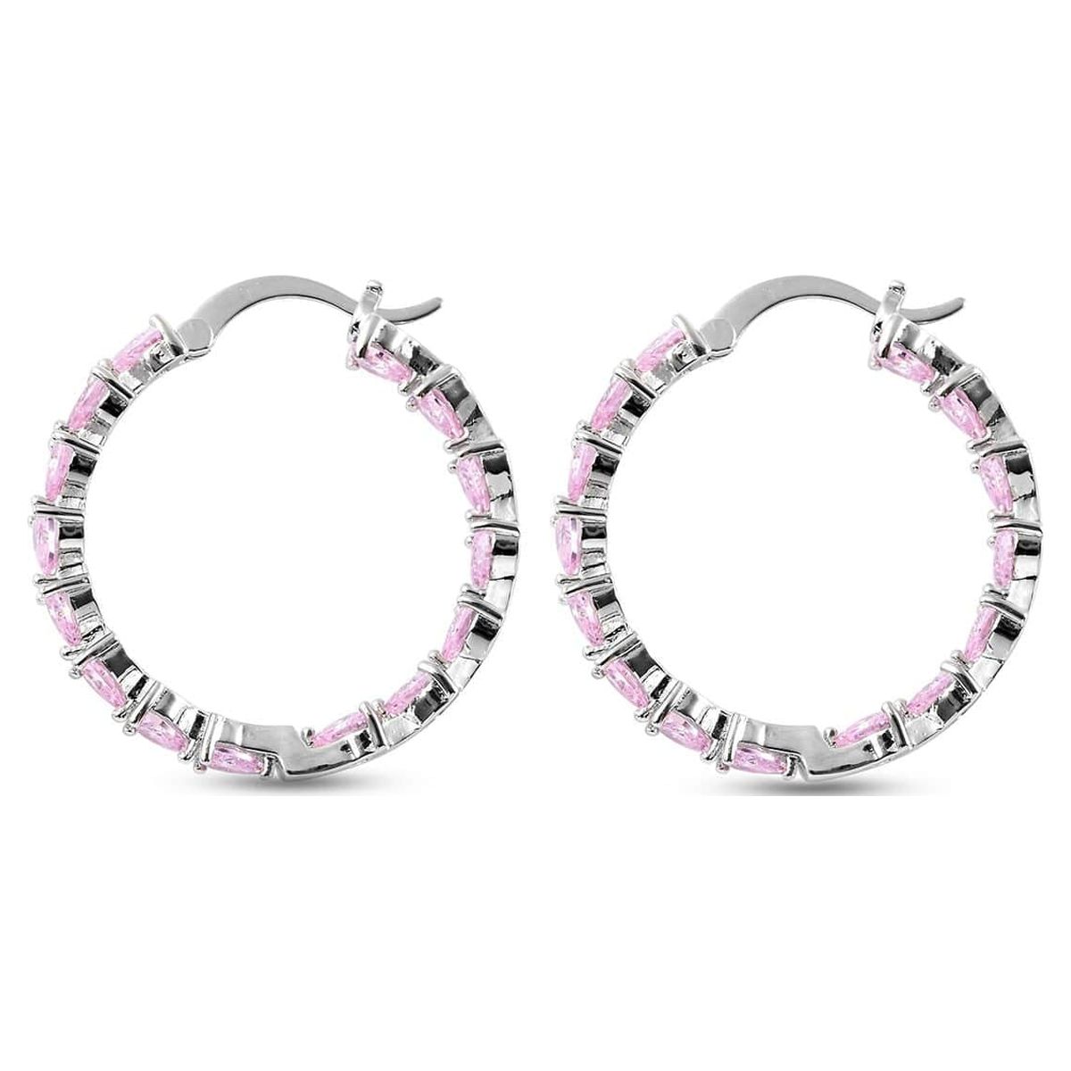 Shop LC Heart Shape Cubic Zirconia Inside Out Hoop Earrings - Pink