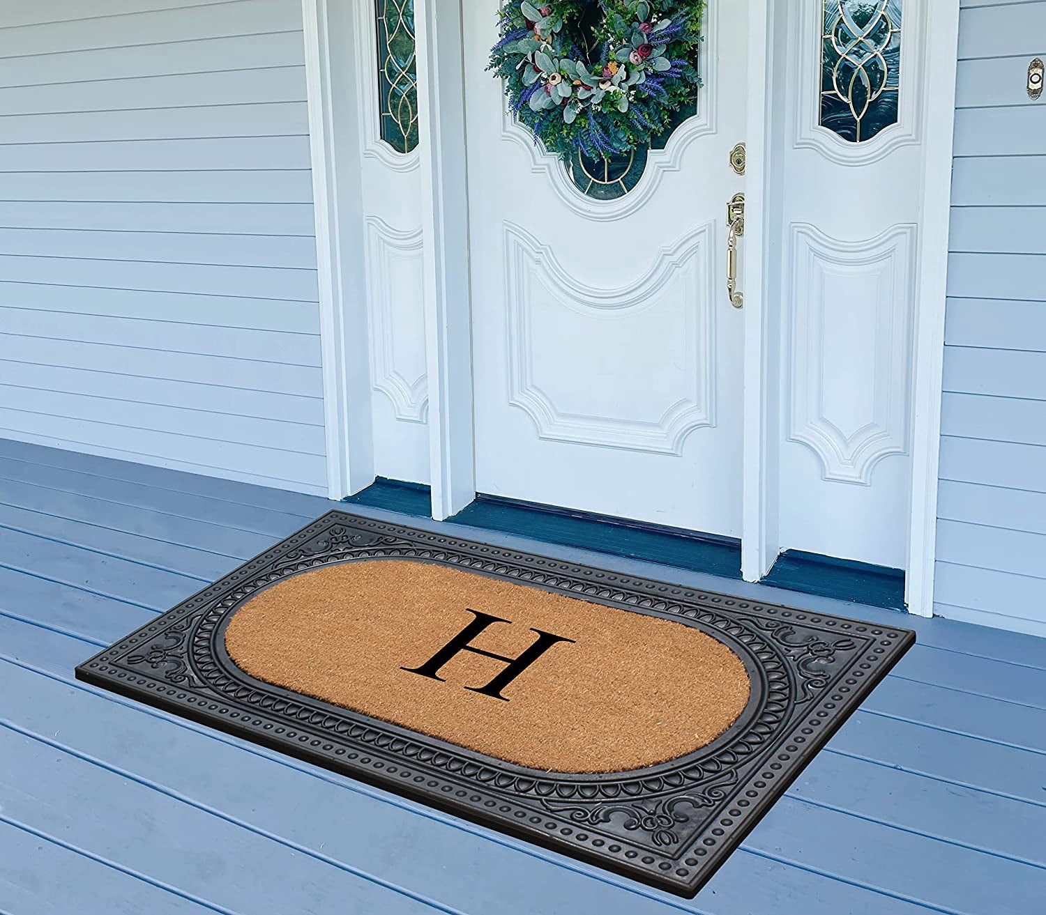 A1HC Natural Rubber & Coir 24x39 Monogrammed Doormat For Front Door, Anti-Shed Treated Durable Doormat for Outdoor Entrance, Heavy Duty, Low Profile, Easy to Clean, Long Lasting Front Porch Entry Rug