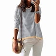 thumbnail image 2 of Suéteres de Mujer de Larga, Cuello Redondo, Rayas de Colores, Suéteres Casuales de Punto Gris M, 2 of 8