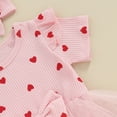 thumbnail image 5 of Bagilaanoe Newborn Valentine's Day Outfits Baby Girl Rompers Dress Heart Print Short Sleeve Bodysuits + Headband 3M 6M 12M 18M Infant Patchwork A-line Dresses, 5 of 7