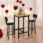 Cvortll 3 Pieces Bar Table Set, Bistro Kitchen Table Sets with 2 PU Leather Bar Stools, Wood Pub Bar Table Set for Breakfast Nook Small Space Restaurant, Square Table