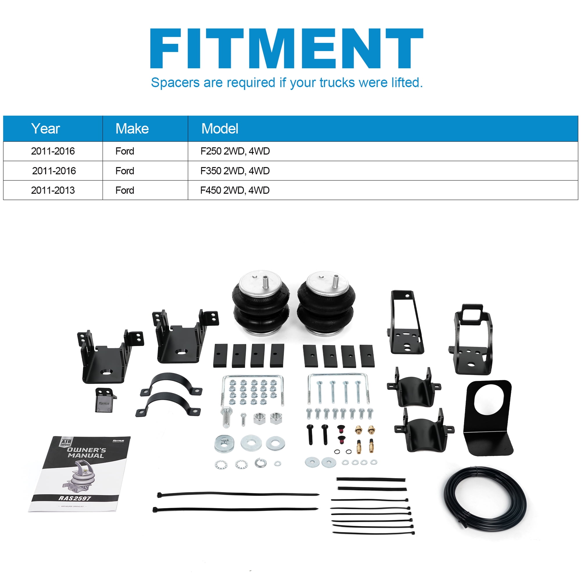 2011-2016 F250/F350 Rear Air Suspension Lift Kit 2011-2013 F450 Air Spring FORD