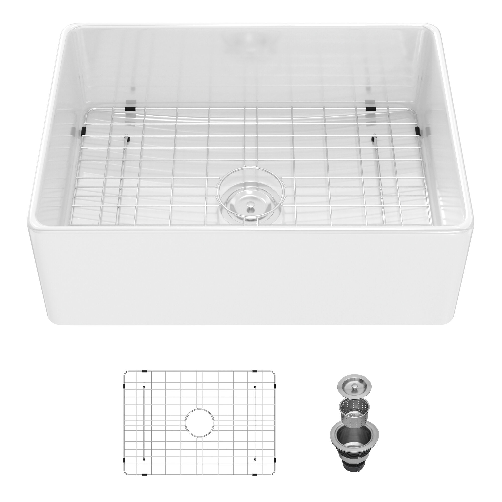 Kitchen Sink 28 White Farmhouse Sink - 28 Inch Kitchen Sink Ceramic Single Bowl with Drain Assembly and Bottom grid,Stainless Steel Kitchen Sink