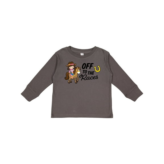 Inktastic Off To The Races with Cowgirl on Horse Girls Long Sleeve Toddler T-Shirt