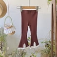 thumbnail image 2 of ZACPNCV Girls Ribbed Knit Flare Pants Elastic Waist Lace Trim Bootcut Bell Bottom Trousers Casual Stretch Leggings for Little Girls 12-18Months Coffee, 2 of 5