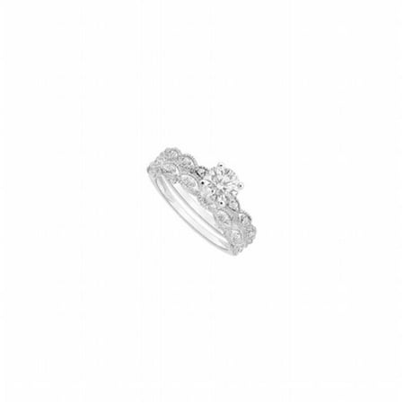 Diamond Engagement Ring with Wedding Band Set 14K White Gold, 0.50 CT - Size