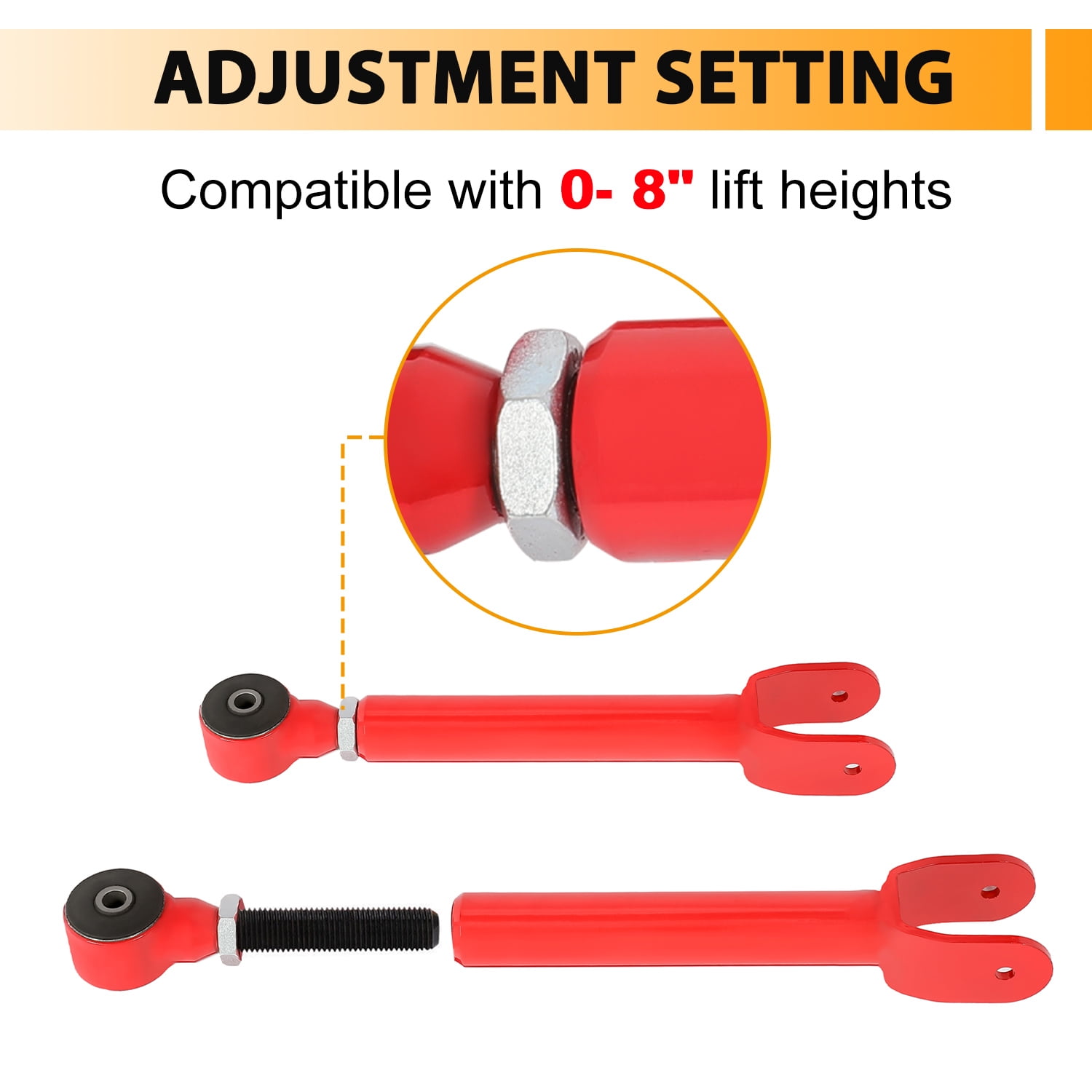 KOJEM 0-8" Lift Front Upper Control Arm Kit Fit for 1985-2006 Jeep Cherokee XJ Comanche MJ Grand Cherokee ZJ Wrangler LJ TJ Suspension Arm Kit Tubular Steel Powder Coated Red
