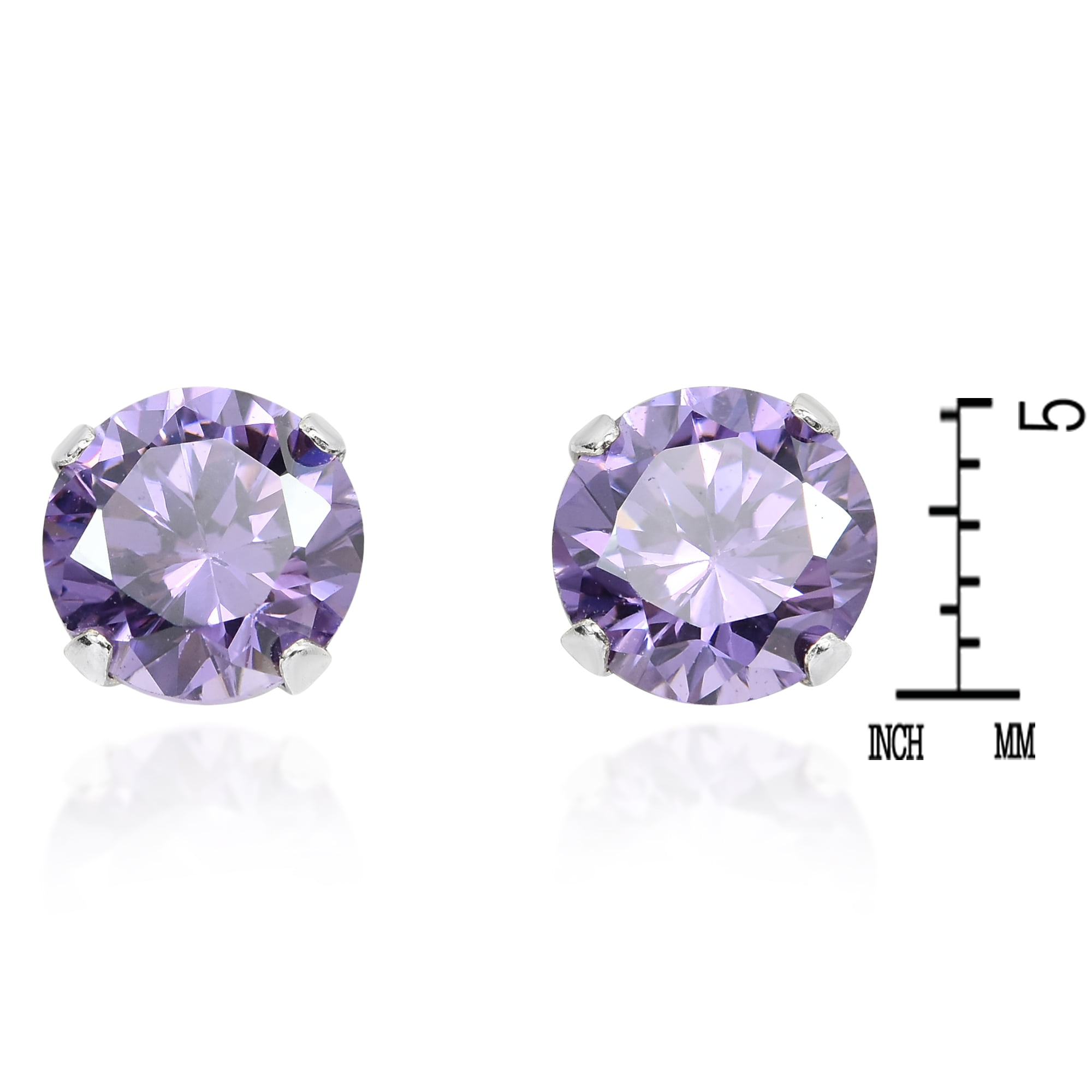 Lavender CZ~June Birthstone Gold Plated Silver Stud Earrings Round 