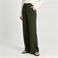 thumbnail image 5 of Sokhug Women Ribbed Knit Wide Leg Pants Drawstring Elastic Waist Casual Trousers With Patch Pockets Casual Solid Color Lounge Trousers, 5 of 7