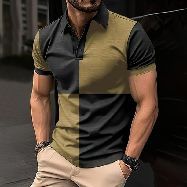 pstuiky Camisas de manga corta para hombre, Camisa tipo blusa de manga larga con cuello vuelto y solapa con estampado de botones para hombre ropa de hombre m