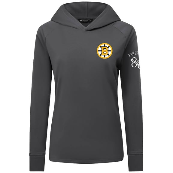 Women's Levelwear David Pastrnak Charcoal Boston Bruins Impression Name & Number Raglan Hoodie