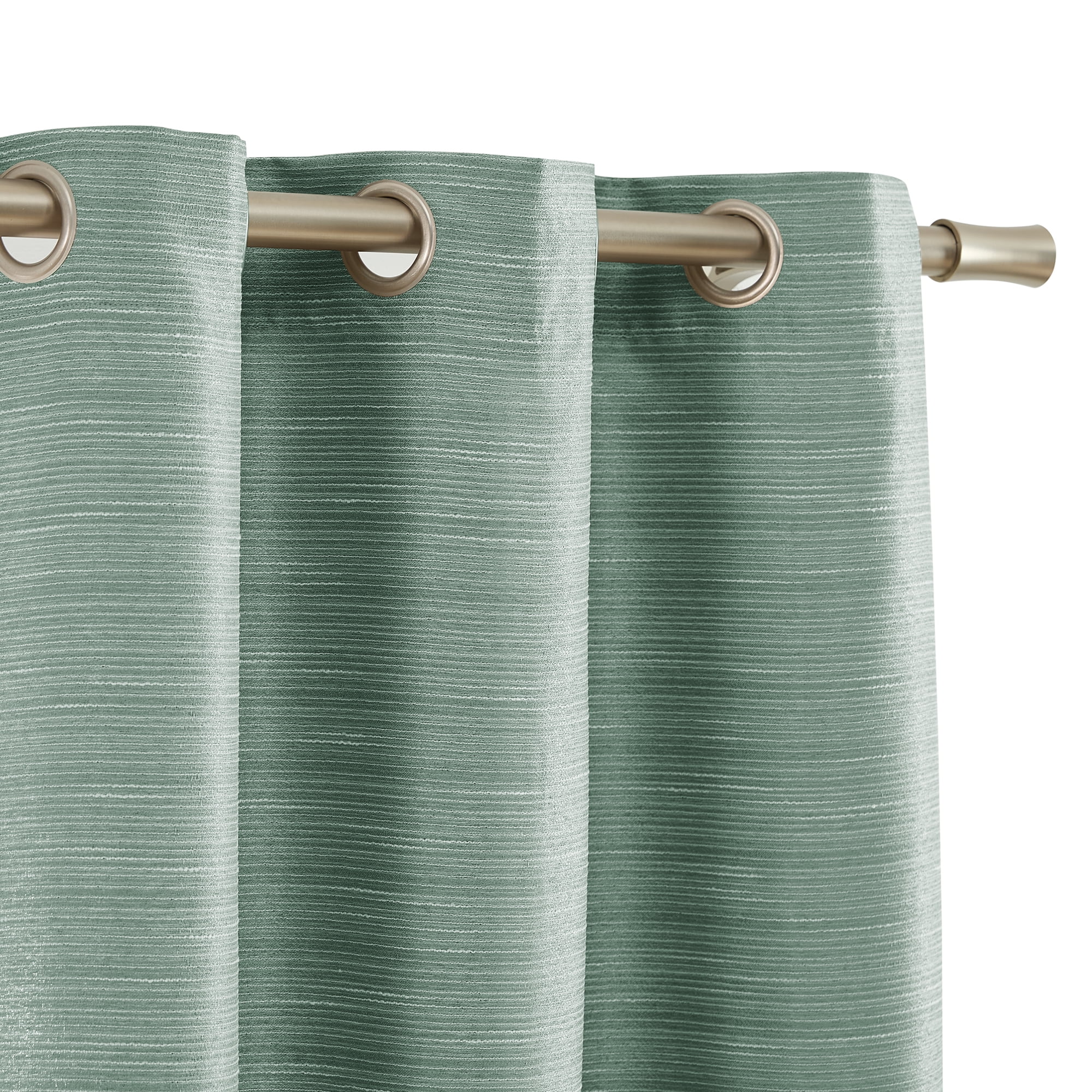 Mainstays 100% Blackout Green Curtains For Bedroom And Living Room, Thermal & Noise Insulation, Energy Saving Design With Linen Texture, 2 Panel Set