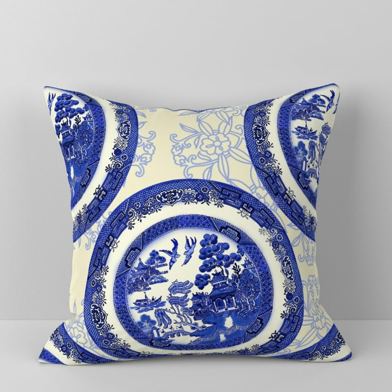 Blue White Porcelain Floral Throw Pillow Covers Vintage