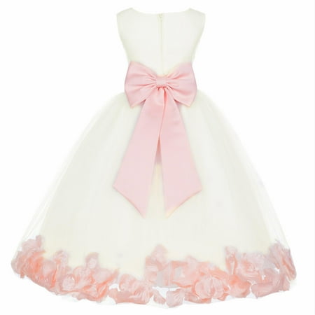 

Ekidsbridal Satin Ivory Peach Tulle Petal Christmas Party Bridesmaid Recital Easter Holiday Wedding Pageant Communion Princess Birthday Clothing Baptism 302T size 6-9 month Flower Girl Dress