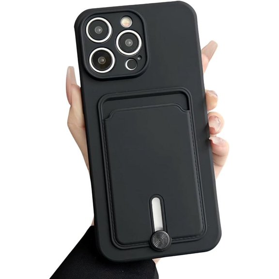 Compatible with iPhone Case,Credit Card Slot Holder Wallet [Compatible with Wireless Charging] Camera Lens Protection Soft Shockproof Cover Phone Case (Black,iPhone 13 Pro Max)