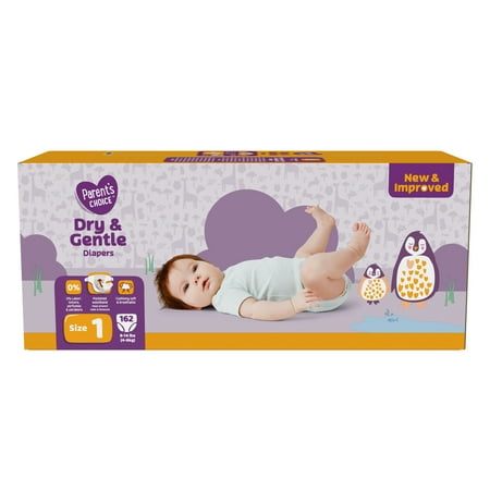 Parent's Choice Dry & Gentle Diapers Size 1, 162 Count