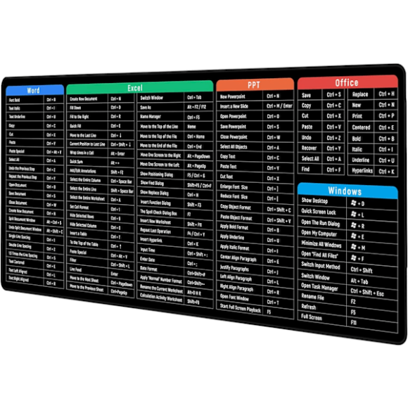Large Gaming Mouse Pad Desk Mat Office Software Excel Shortcuts Personalized Design Mouse Pad Extended Size 300 x 800mm by Office Users ...
