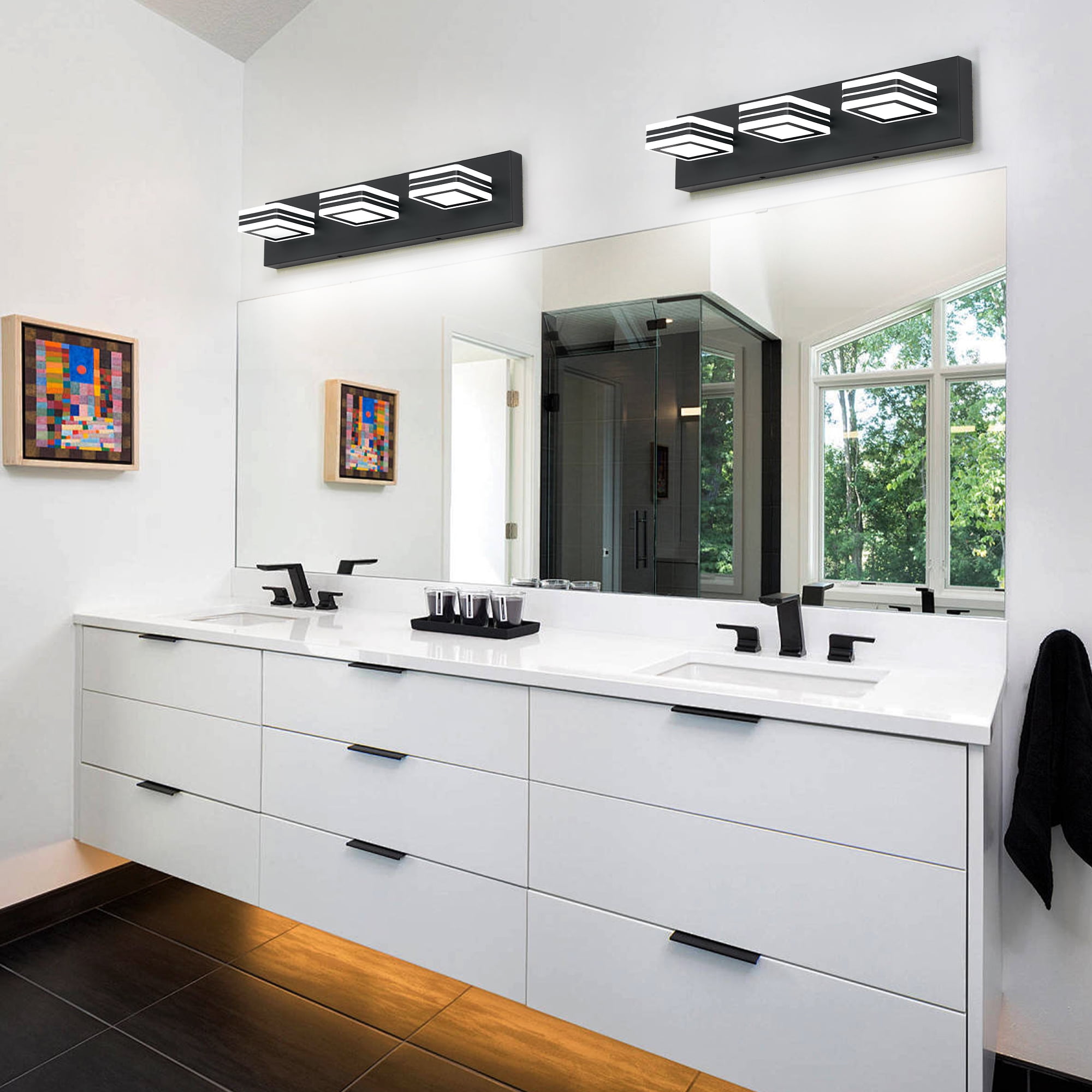 PUKNLY Matte Black Vanity Light Fixtures, 3-Light Modern Bathroom Vanity Up and Down LED Over Mirror Acrylic Black Bath Wall Lighting
