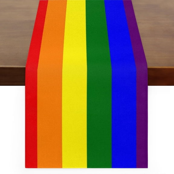 Rainbow LGBT Pride Flag Table Runner Linen Style 13x90 Inches Rustic Farmhouse Table Runner Kitchen Dining Table Decoration for Wedding Birthday Party Christmas