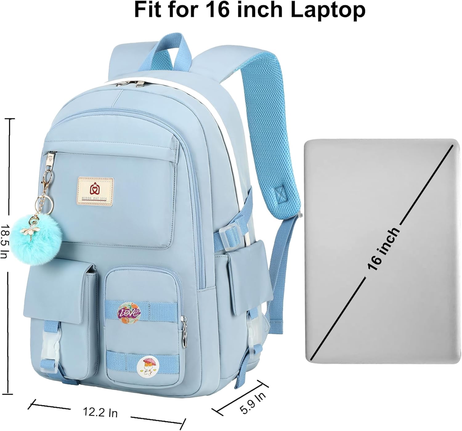 AO ALI VICTORY Laptop Backpack 15.6 inch College Backpack Large Schoolbag Anti Theft Travel Backpack Casual Daypack Schoolbag Teen Ladies (Blue)