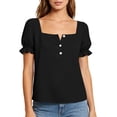 thumbnail image 2 of ClodeEU Women's Square Neck Puff Sleeve Button Blouse,Casual Short Sleeve Top for Summer Black,Women's Plus L, 2 of 8