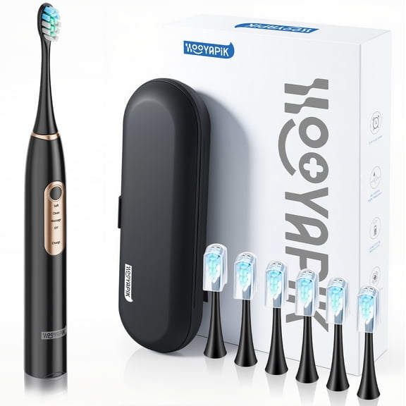 Hooyapik 38000 VPM Sonic Electric Toothbrush Set with 6 Brush Heads-2 Minute Timer-4 Cleaning Settings,IPX7 Waterproof,Lightweight and USB Rechargeable Toothbrush for Oral Care