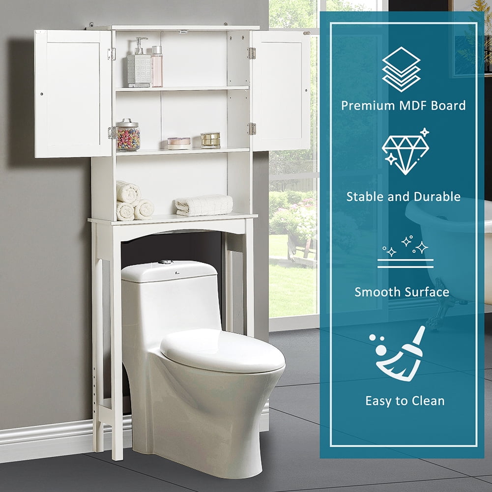 Resenkos Wooden Free Standing Over-The-Toilet Bathroom Storage Space Saver with Adjustable Shelf Collect Cabinet,White