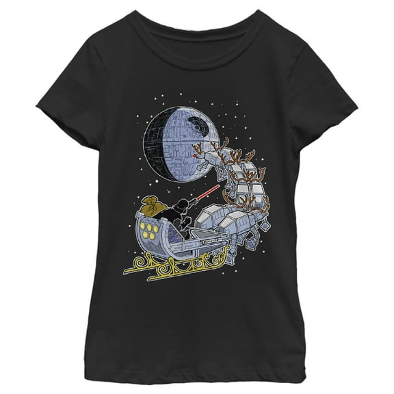 Girl's Star Wars Darth Vader Starry Sleigh Graphic Tee Black Medium