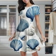 thumbnail image 2 of Blue Seashell Coral Print Women's Classic Swing Skater Dress Casual Work Party Cocktail Dresses, 2 of 6